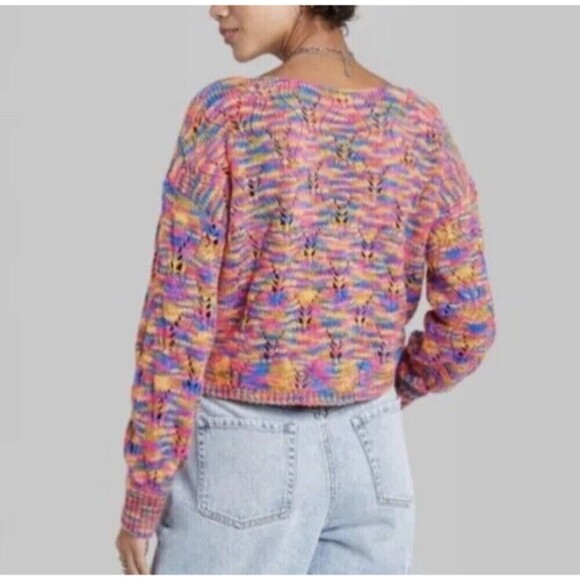 Women Pullover Sweater Size XS Knit  Pointelle  Multi Color Cardigan Comfort New - Picture 2 of 13